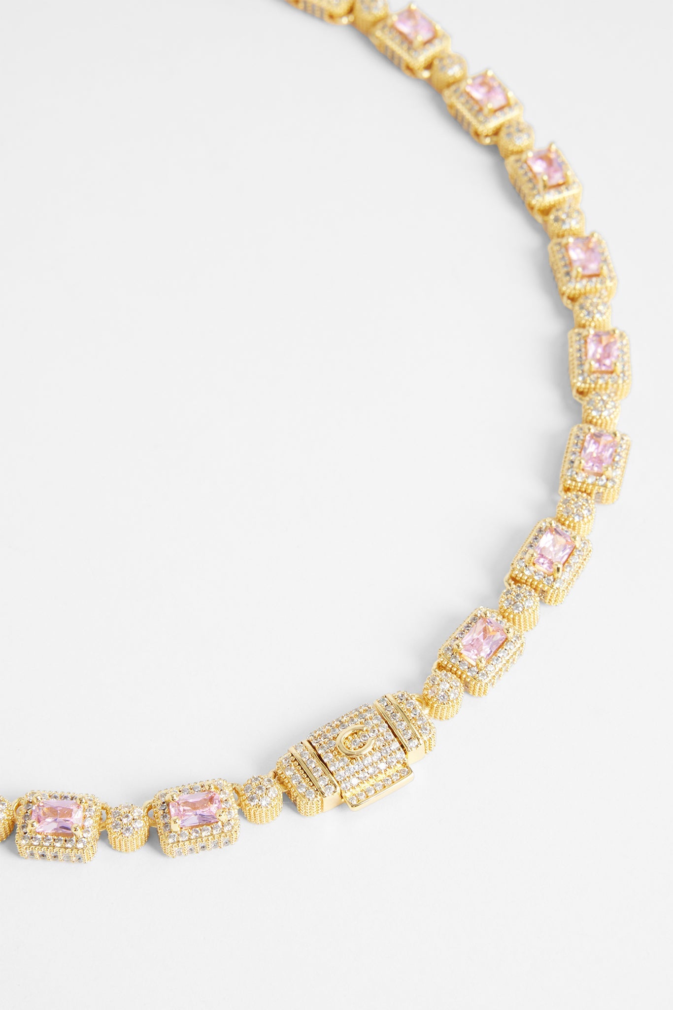 Iced Pink Bezel Chain - Gold
